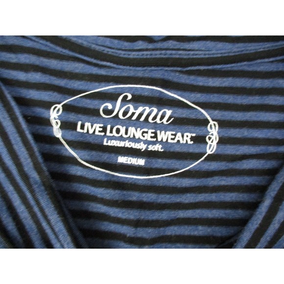 Soma Top Womens Medium Striped Knit Blue Black V-Neck Short Sleeve Casual Comfy - Picture 9 of 10